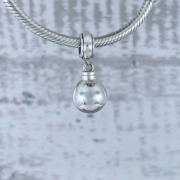 Sterling Silver Small Sphere Orb Cremation Memorial Keepsake Urn Charm for European Bracelet - Pandora Compatible, Bereavement Jewelry,