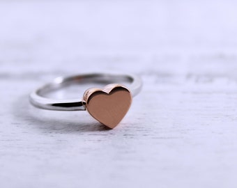 Silver and Rose Gold Heart Cremation Memorial Keepsake Urn Stacking Ring, Bereavement Jewelry, Funeral Cremation Ash Ring