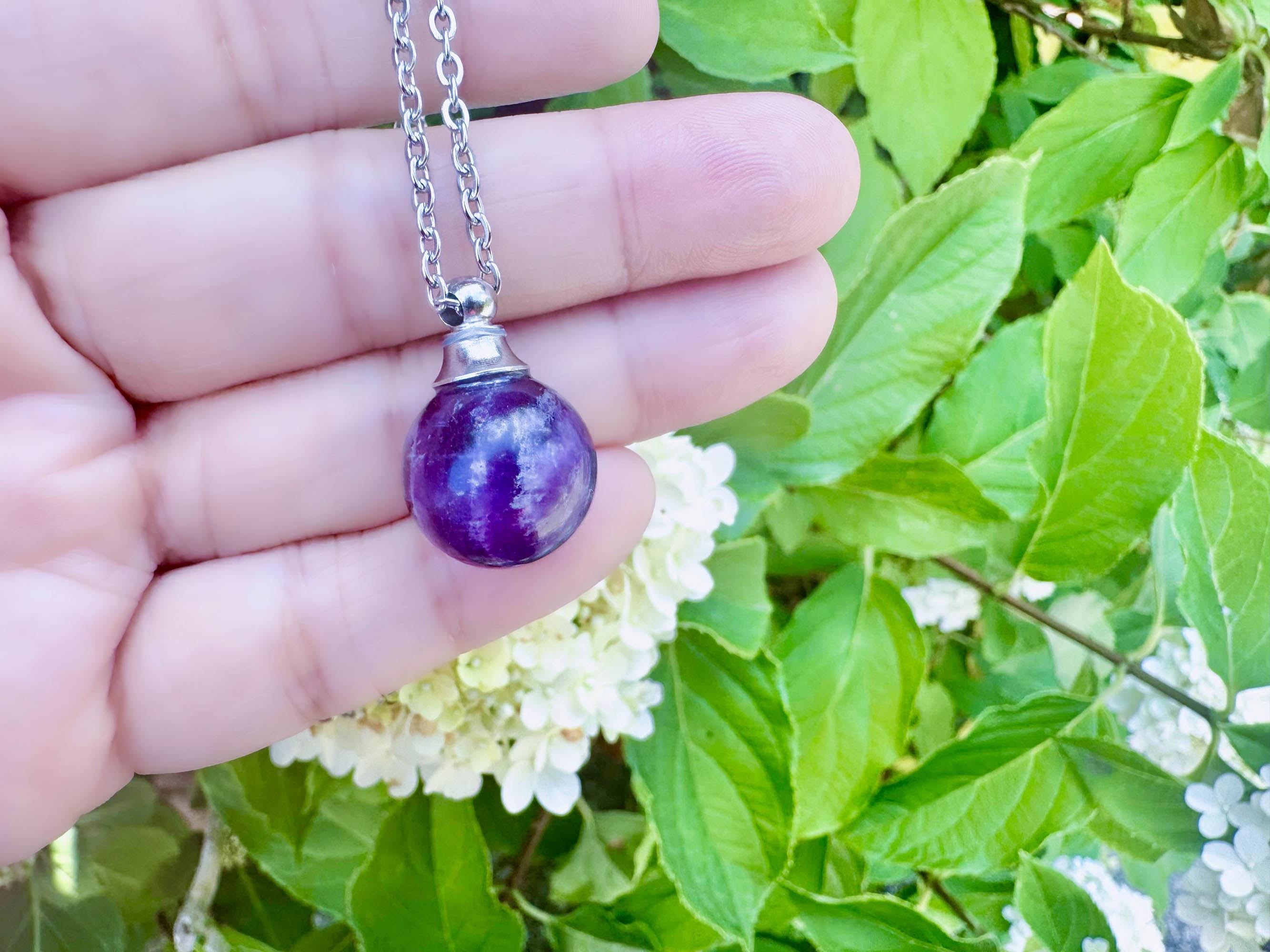 Amethyst Crystal Ball Urn Necklace, Cremation Ashes Memorial Keepsake ...