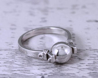 Silver Sphere Cremation Memorial Keepsake Urn Stacking Ring, Bereavement Jewelry, Funeral Cremation Ash Ring