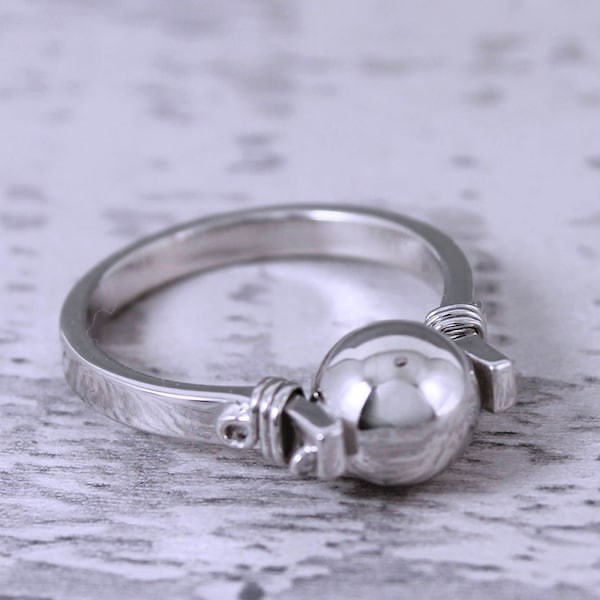 Silver Sphere Cremation Memorial Keepsake Urn Stacking Ring, Bereavement Jewelry, Funeral Cremation Ash Ring