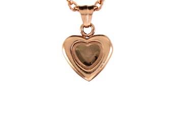 Tiny Rose Gold Heart Window Locket Cremation Ashes Memorial Keepsake Engraved Urn Pendant, Polished Stainless Steel Urn Necklace