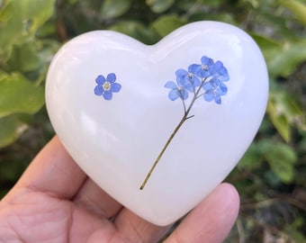 Large Size Forget Me Not Heart Pocket Urn, Memorial Ashes Keepsake Mini Urn, Palm Stone, Love Token