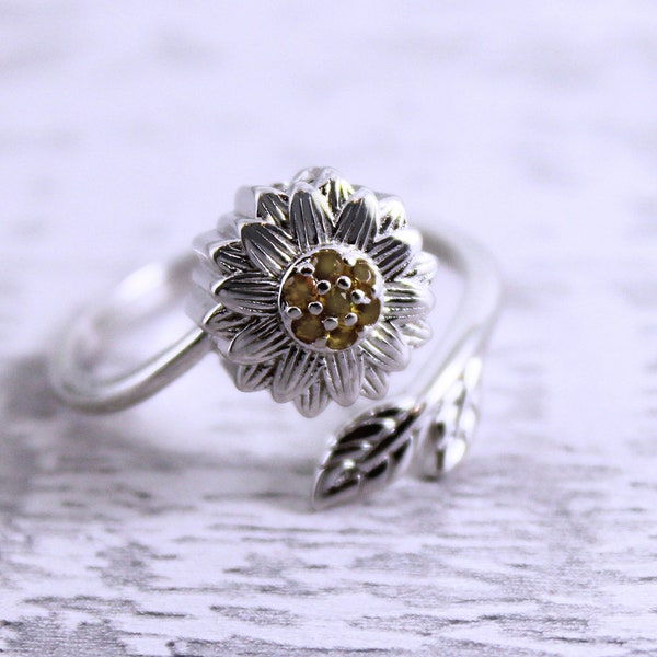 Sterling Silver Sunflower Cremation Memorial Keepsake Urn Ring, Adjustable Ring, Bereavement Jewelry, Funeral Cremation Ash Ring