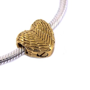 Gold Angel Wings Cremation Urn Charm for European Bracelet - Pandora Compatible, Polished Stainless Steel Bracelet Charm