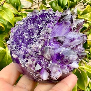 Amethyst Quartz Cluster 80mm Large Sphere Funeral Cremation Urn, Memorial Ashes Keepsake Mini Urn, Cremation Urn Lamp