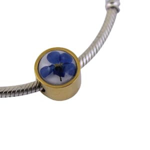 Gold Forget-me-not Cremation Urn Charm for European Bracelet - Pandora Compatible, Polished Stainless Steel Bracelet Charm