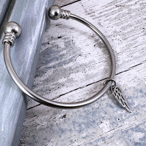 Silver Stainless Steel Angel Wing Adjustable Cremation Urn Bracelet, Double Chambers Memorial Keepsake Urn Cuff, Keepsake Bangle