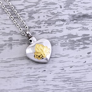 Lotus Flower Cremation Ashes Memorial Keepsake Engraved Urn Pendant, Polished Stainless Steel Urn Necklace