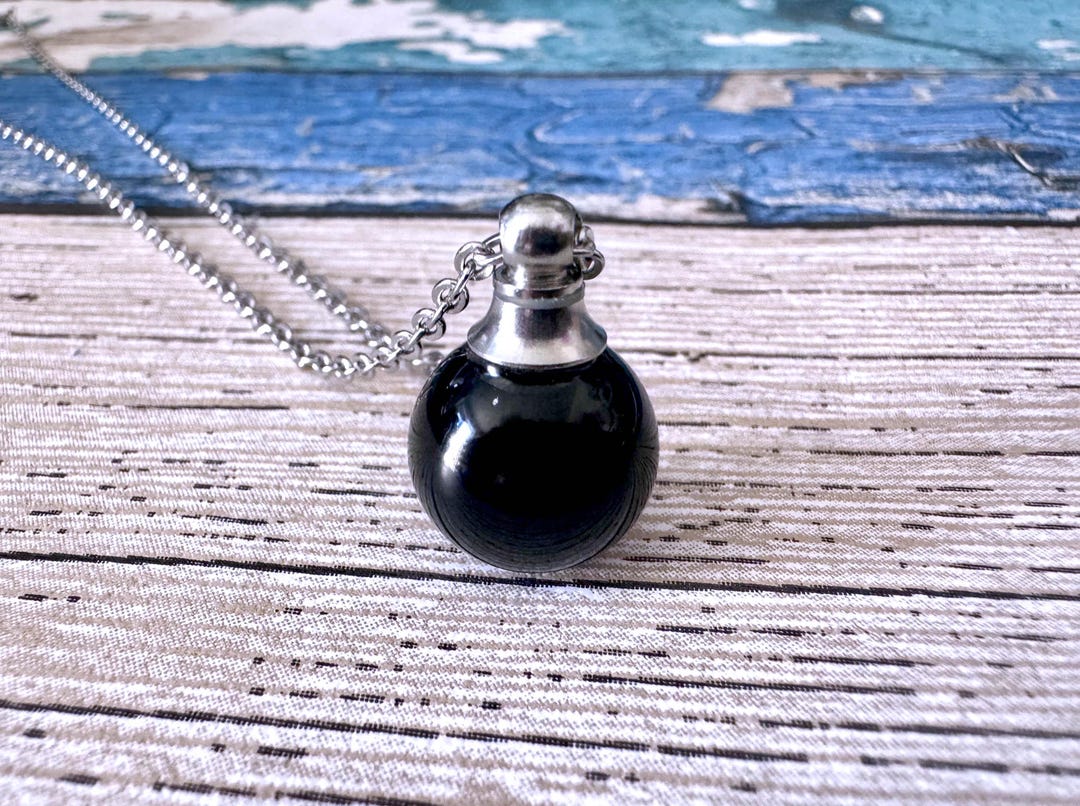 Natural Obsidian Crystal Ball Urn Necklace, Cremation Ashes Memorial ...