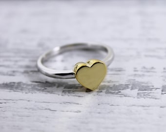 Silver and Gold Heart Cremation Memorial Keepsake Urn Stacking Ring, Bereavement Jewelry, Funeral Cremation Ash Ring
