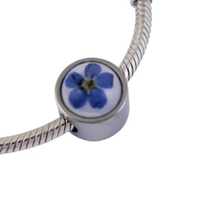 Silver Forget-me-not Cremation Urn Charm for European Bracelet - Pandora Compatible, Polished Stainless Steel Bracelet Charm