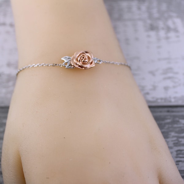 Sterling Silver R Gold Rose Flower Cremation Memorial Keepsake Urn Bracelet, Bereavement Jewelry, Funeral Cremation Ash Bracelet