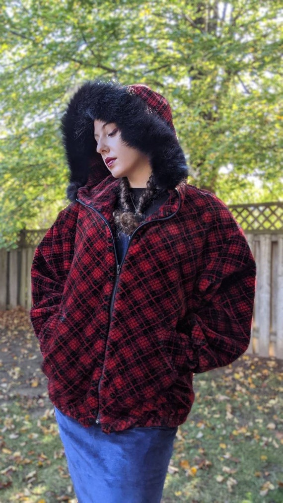 Incredible Fun Fur Plaid Coat