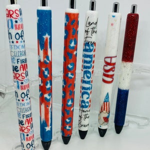 Patriotic Glitter Pen | Refillable Pen | Custom glitter pen | Epoxy Pen | InkJoy pen | Gift | Veteran | 4th of July |Back to school supplies