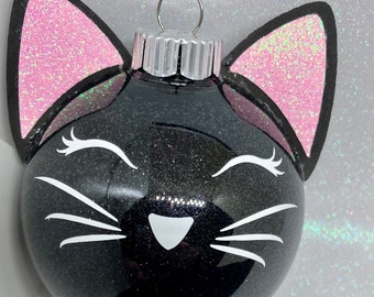 Glitter Cat Ornament: 3.5" Shatterproof Kitty