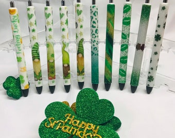 St Patricks Day Glitter Pen, Resin Pen, Vinyl Wrapped, Inkjoy