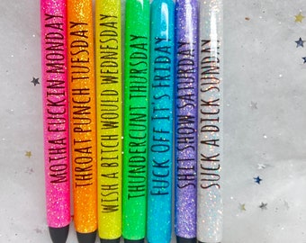 Swear Days of the Week Glitter Pen| Inkjoy|Resin Pen|Sassy|Sarcastic