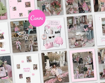 Trendy iOS Core Instagram Content Creator Templates, Digital Marketing Posts, Aesthetic Scrapbook, UGC Pink Instagram Posts Kit, SMM Viral