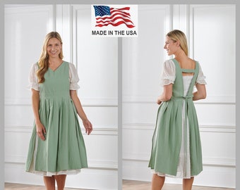 Custom logo Women apron dress-adjustable, vintage pinafore apron dress-linen cotton sage green apron-for cooking, gardening-gift for her