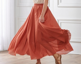 Circle skirt-linen cotton women maxi skirt-custom women skirt-red/rust color plus size skirt-boho style flowy skirt-A line dace skirt