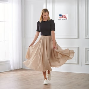 Custom size boho style flowy skirt for women-soft, linen cotton beige summer skirt-maxi skirt with stretchable waistband-full circle skirt