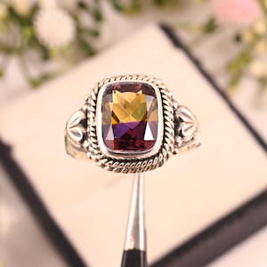 Ametrine Statement Ring 2.70cts Cushion Cut Ametrine Ring Natural Ametrine Ring 925 Sterling Silver Gemstone Ring Women Birthday Gift