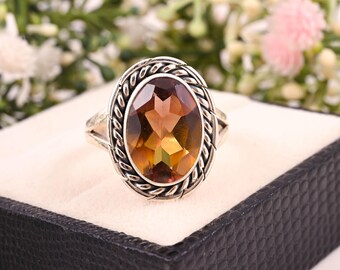 Ametrin Edelstein Ring, 925 Sterling Silber, großer Statement Schmuck