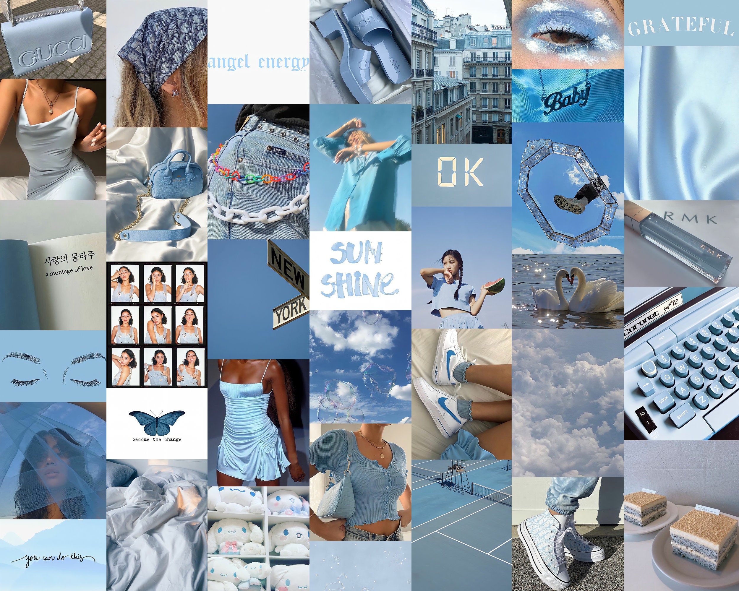 Baby Blue Aesthetic Printed Wall Collage Set 45 Images Etsy Norway