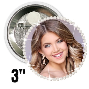 Custom 3&quot; Bling Magnetic Button: Pageant Sports Gift Photo Bottle Cap Badge Name Tag Button Pin Image Photo Personalized Magnet