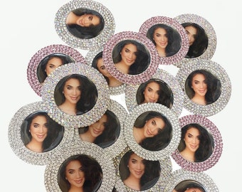 Deluxe Custom Rhinestone Bling Magnet: Pageant Sports Photo Rhinestone Bottle Cap Name Tag Cameo Button Pin Magnet