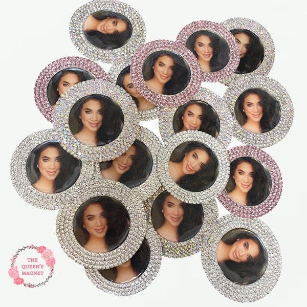 Deluxe Custom Rhinestone Bling Magnet: Pageant Sports Photo Rhinestone Bottle Cap Name Tag Cameo Button Pin Magnet