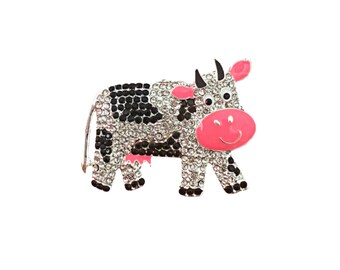 Kuh Königin Strass Magnet Pin Brosche: Magnet Mode-Accessoire Geschenk Button Pin Anstecknadel Thema Cattle Country Tractor Farm Ranch