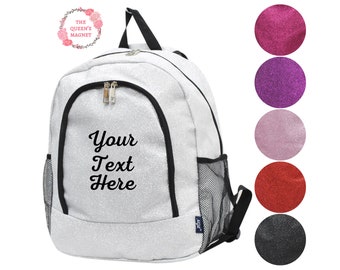 Glitter Personalized Backpack: Dance School Pageant Title Cheerleader Gymnastics Sports Logo Large Custom Canvas Backpack