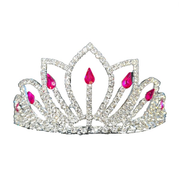 Pink & Silver 2.5" Tiara Crown Pageant Princess Queen Royal Party Quinceanera Debutant Birthday Homecoming Cosplay Rhinestone Hair Accessory