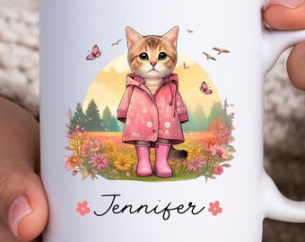 Personalised Girly Pattern Cat Mug, Cute Cat mug, Cat gift for her, Cat gift, Cat Lover's mug, Girl cat mug, Christmas gift, Birthday gift