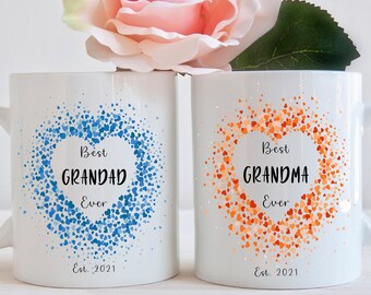Personalised Grandma and Grandad Heart Mug Set