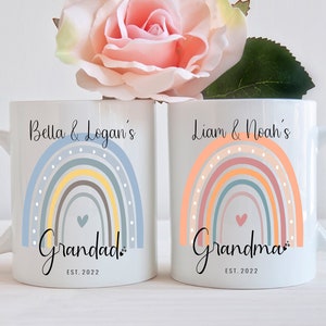 Grandma Grandad Rainbow Grandchild Name Mugs, Grandparents gift, Grandma Grandad mug, Father's day gift, Baby shower gift, Mother's day gift