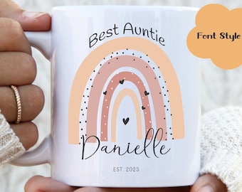 Personalized Auntie Mug: Rainbow Ceramic Coffee Cup, Aunt Gift