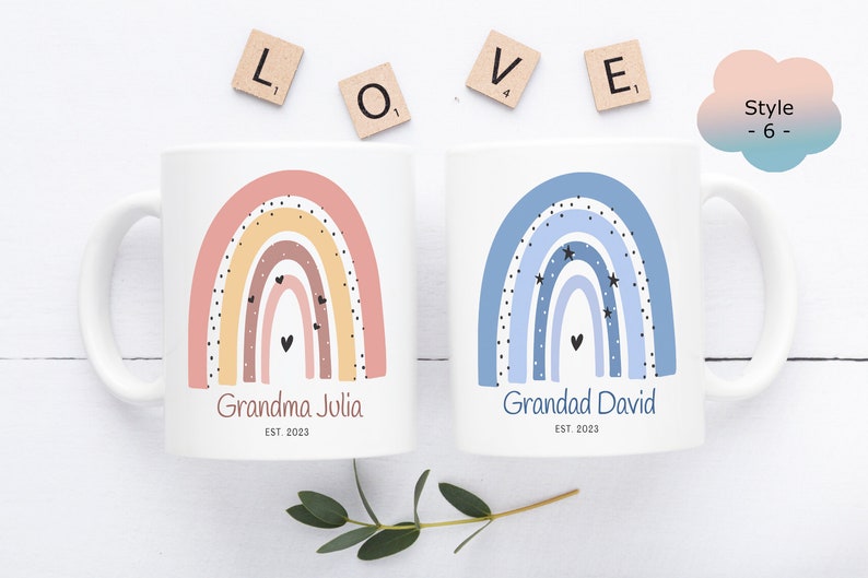 Grandma and Grandad Rainbow Mugs, Grandparents Rainbow Mug, Grandad mug gift, Grandma Mug, Nanny gift, Granny Gift, Grandad Mug Font Style 6