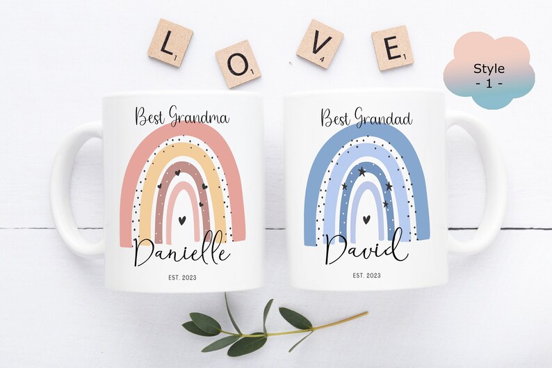 Grandma and Grandad Rainbow Mugs, Grandparents Rainbow Mug, Grandad mug gift, Grandma Mug, Nanny gift, Granny Gift, Grandad Mug Font Style 1