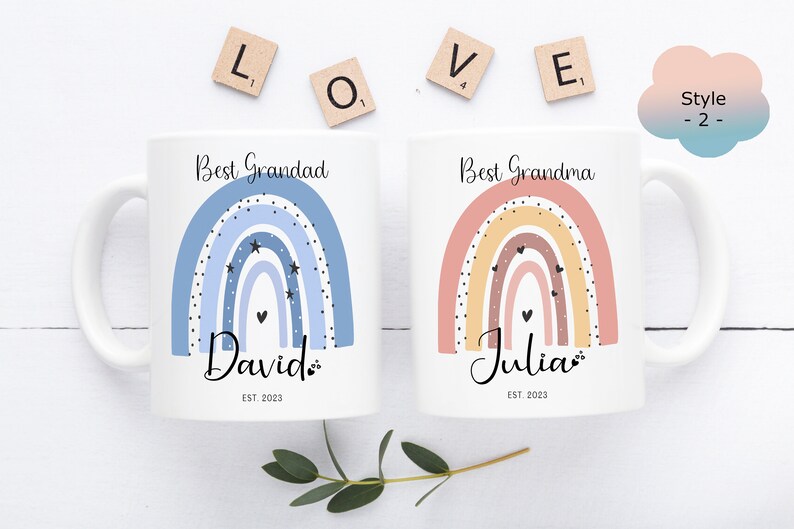 Grandma and Grandad Rainbow Mugs, Grandparents Rainbow Mug, Grandad mug gift, Grandma Mug, Nanny gift, Granny Gift, Grandad Mug Font Style 2