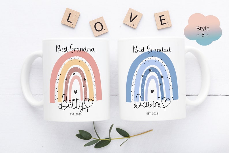 Grandma and Grandad Rainbow Mugs, Grandparents Rainbow Mug, Grandad mug gift, Grandma Mug, Nanny gift, Granny Gift, Grandad Mug Font Style 5