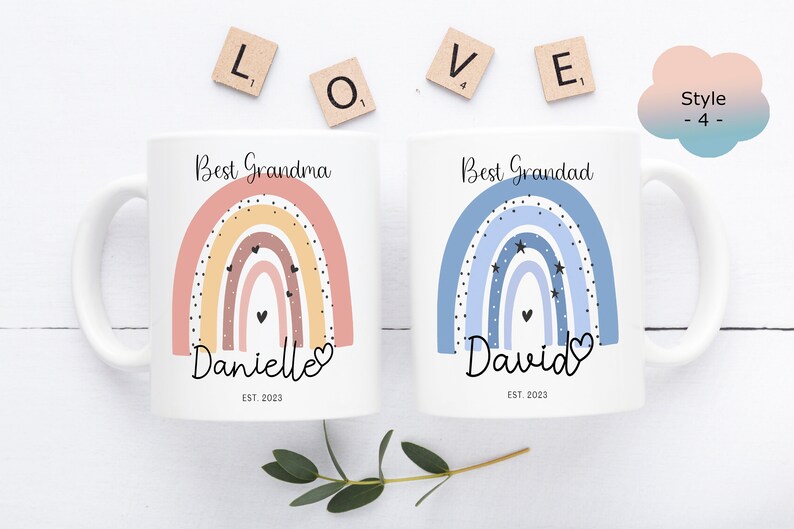 Grandma and Grandad Rainbow Mugs, Grandparents Rainbow Mug, Grandad mug gift, Grandma Mug, Nanny gift, Granny Gift, Grandad Mug Font Style 4