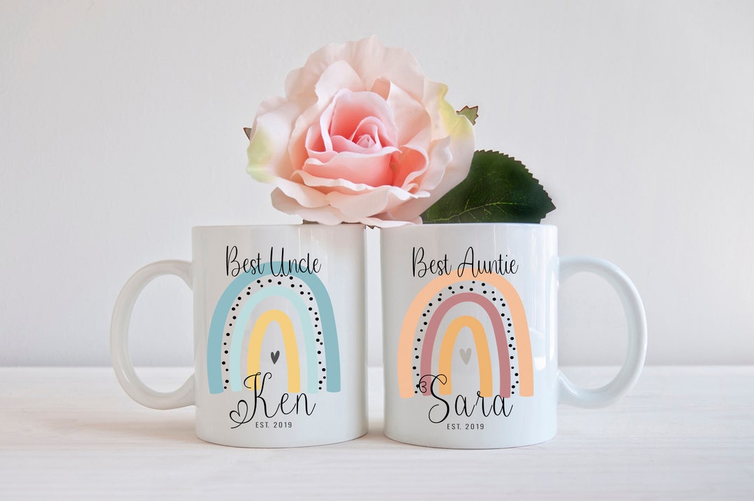 Personalised Uncle and Auntie Rainbow Mug Set – New Aunt & Uncle Coffee ...