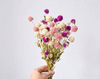 Dried pink flowers, Globe Amaranth, Purple Gomphrena, Wildflowers Floral Arrangements, flower for Candle, Craft DIY,  Boho Decor