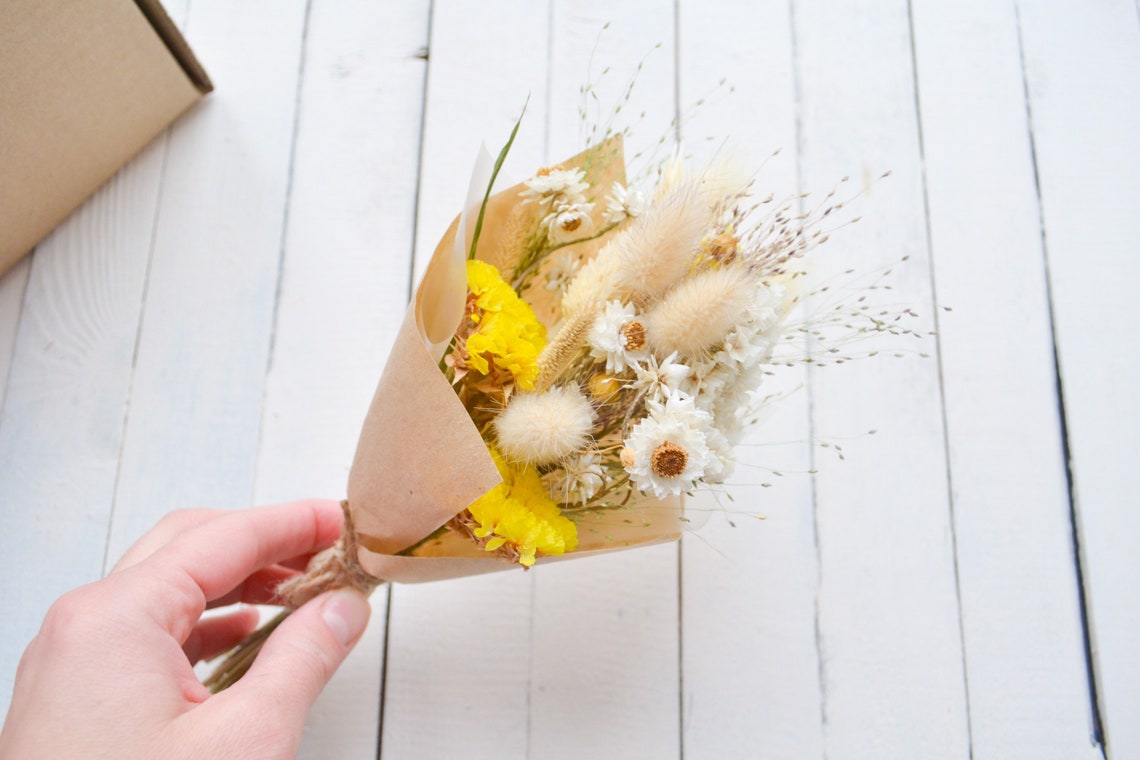 Dried Flower Gift Box Sympathy Bouquet Vase Yellow Homemade Etsy