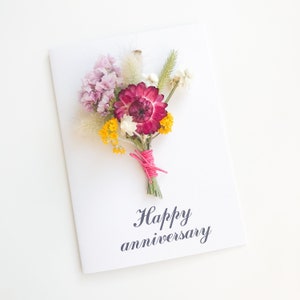 Jubileumkaart voor vrouw, Happy anniversary card, Natural Dried Flower Card