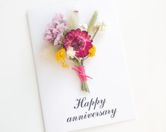 Anniversary card for wife, Happy anniversary card, Natural Dried Flower Card