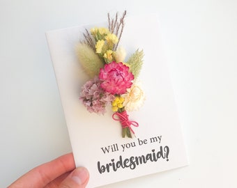 Will you be my bridesmaid card,  Personalized Bridesmaid Proposal Card, Wedding  Dried Flower Card,